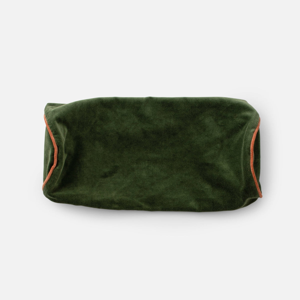 Front view of Alder Green Velvet Piped Pillow showcasing cotton velvet and contrast piping on a white background