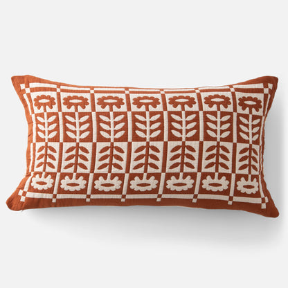 Front view of Stillwater Floral Sham showing rust floral grid applique on cream 100 percent cotton against white background