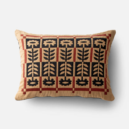 Front view of Stillwater Floral Sham showing mirrored floral applique and color-block grid on light background