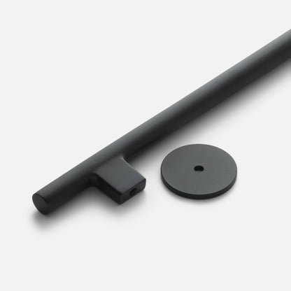 Angled close-up of Galley Pull showcasing True Black matte finish and round backplate on white background