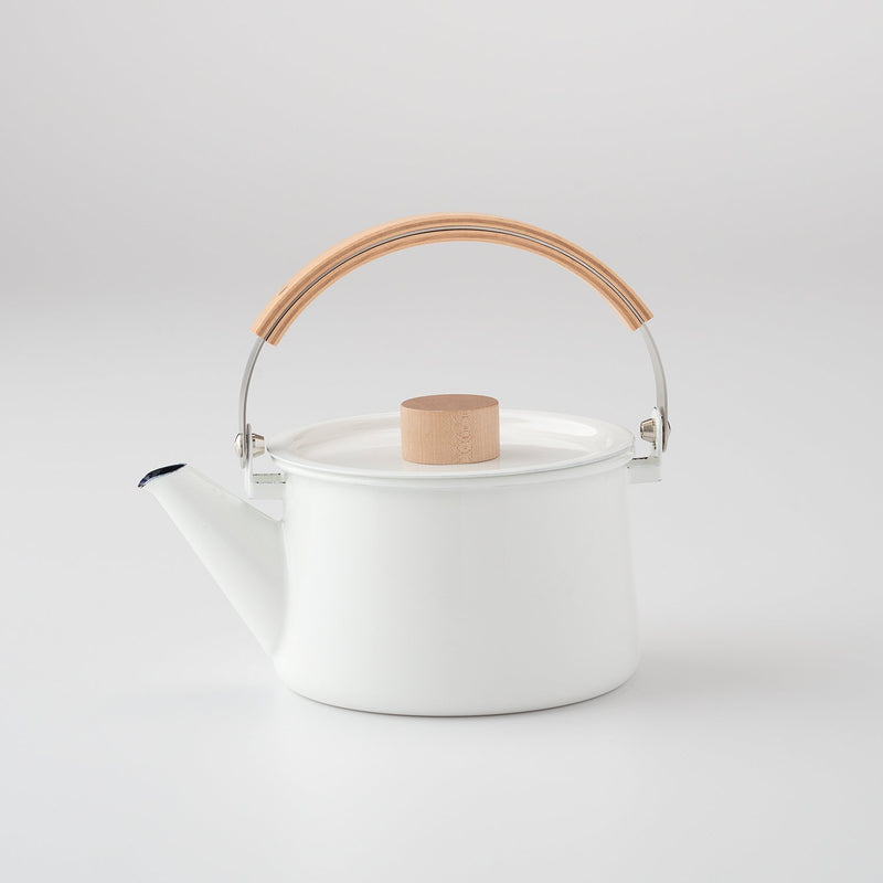 White Enamel Pourover Kettle with Wood Handle